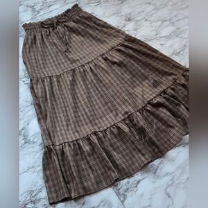 Cider Checkered Brown Maxi Skirt